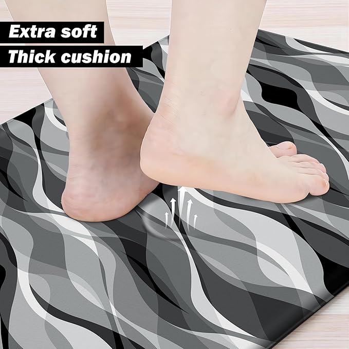 weesire Kitchen Mats for Floor Modern Abstract Kitchen Rugs Grey Stripe Anti Fatigue Kitchen Mats Waterproof Floor Mats Cushioned Non-Skid Standing Mats for Kitchen, Set of 2,17.3 x 28+17.3 x 47