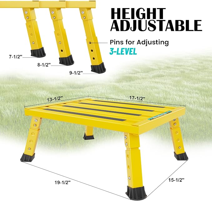 Marudina Large Platform RV Steps, 3-Level Adjustable Height Aluminum Folding Step Stool, Light Folding Anti-skidding RV Step, Supports Up to 1,000 lb (17.5" X 13.5" Large Platform)