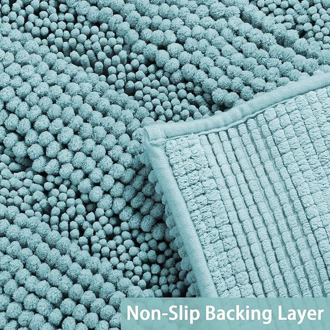Turquoize Bath Rug - Large Size Plush Shaggy Chenille Bathroom Rug 47 x 17 Non-Slip Extra Soft & Absorbent Thick Shaggy Floor Mats, Washable, Aqua Haze