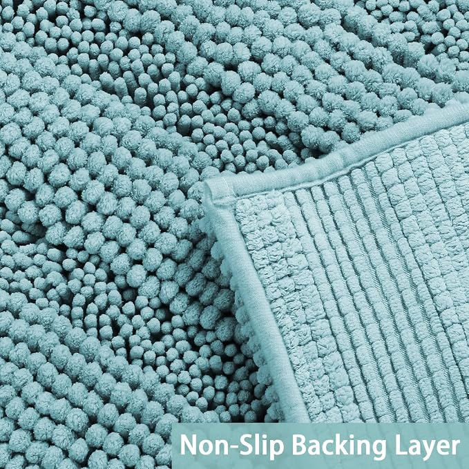 Turquoize Non Slip Shaggy Chenille Microfibers Bathroom Rug Aqua Haze Mat - Extra Long 59 x 20, Super Water Absorbent & Soft Washable Kitchen Rugs and Mats