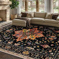 RELEANY Area Rugs 7'x9' Washable Non-Slip, Floral Vintage Distress Medallion Carpet for Living Room Bedroom Dining Room, Black Colorful Floral Dark Tan