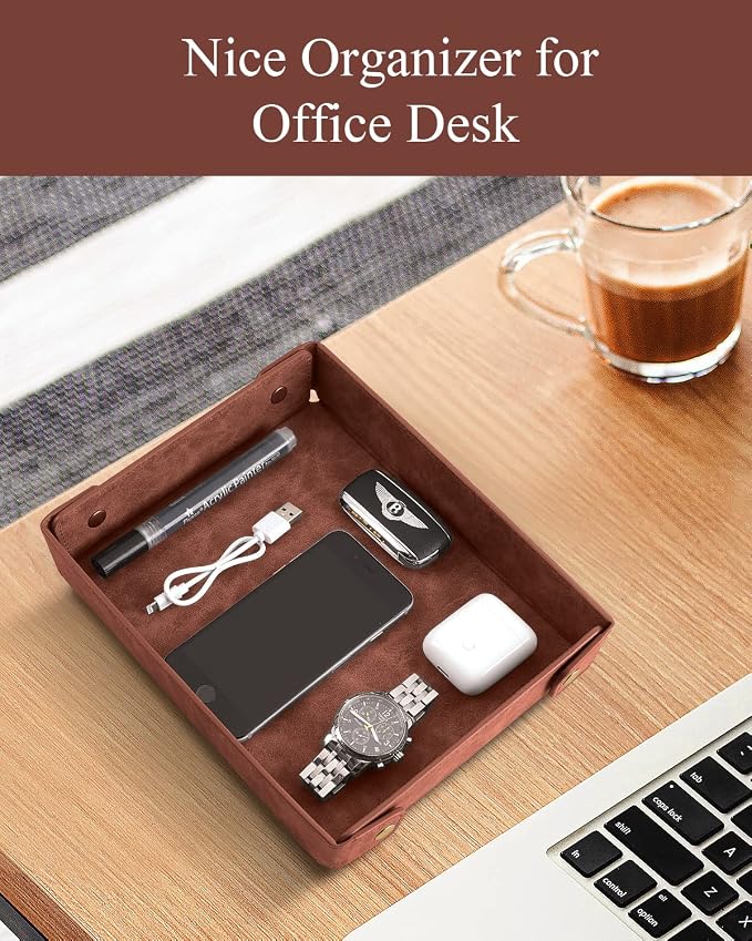 CASIRENA Faux Leather Valet Tray Organizer for Men - Catch-All Tray for Entryway Table Key, Wallet, Watch, Coin Change, Phone, Dresser EDC Dump Jewelry, Bedside Nightstand Desk-top