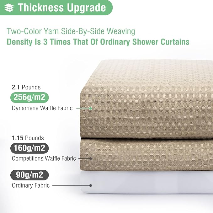 Dynamene Long Fabric Shower Curtain - 78 inch Waffle Weave Heavy Duty Cloth Shower Curtains for Bathroom, Neutral Weighted Hotel Spa Luxury Bath Curtain Set with 12 Plastic Hooks,72x78, Beige/Khaki
