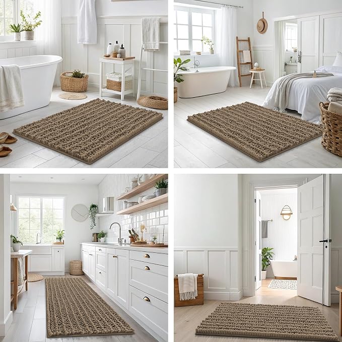 Smiry Bathroom Rugs Mat 70x24, Extra Soft Absorbent Chenille Bath Rugs, Non Slip Rubber Backing Machine Washable Quick Dry Bath Mats for Bathroom Floor, Tub, Shower, Home Decor Accessories, Camel