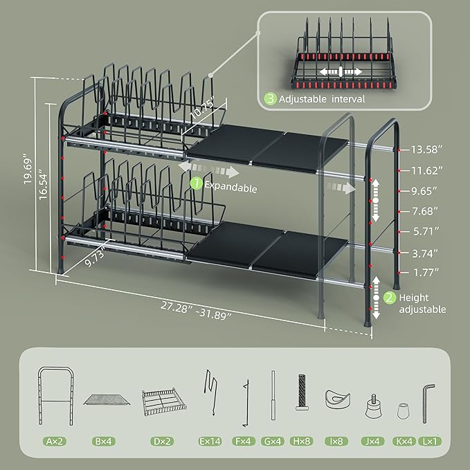 NETEL Adjustable Under Sink Organizers and Storage,Pots and Pans Organizer Under Kitchen Cabinet,Pan Lid Organizers Inside Cabinet,Expandable Cabinet Storage Shelf with Pan Rack and 14 Dividers