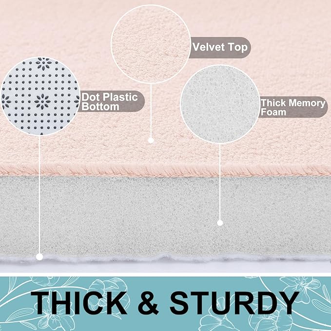 Smiry Memory Foam Toilet Rugs U-Shaped 24x20, Extra Soft Absorbent Non-Slip Contour Bathroom Rugs, Machine Washable Bath Mats for Toilet, Pink