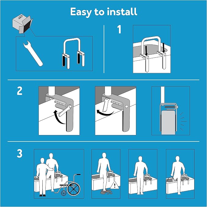 Carex Bathtub Rail with Finish Bathtub Grab Bar Safety Bar for Seniors and Handicap for Assistance Getting in and Out of Tub, Easy to Install on Most Tubs, Chrome, 1 Count