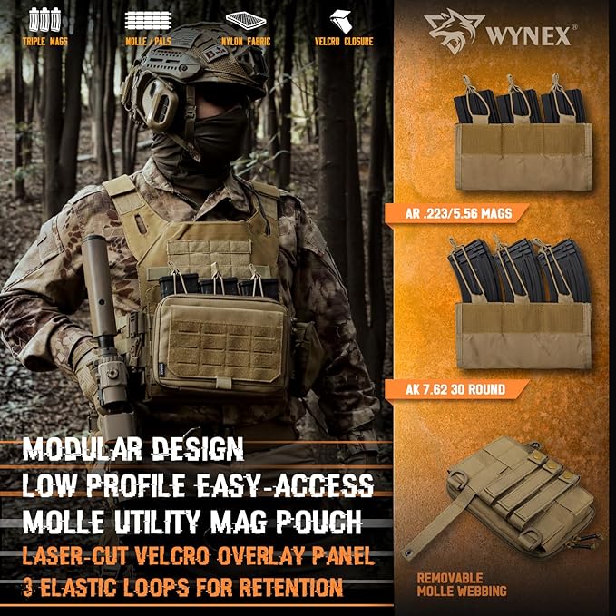 WYNEX Molle Admin Pouch of Kangaroo Style, Tactical Utility Tool Pouch with Mag/Zipper Strip Insert Modular EDC Medical Bag Organizer Attachment Patch Included