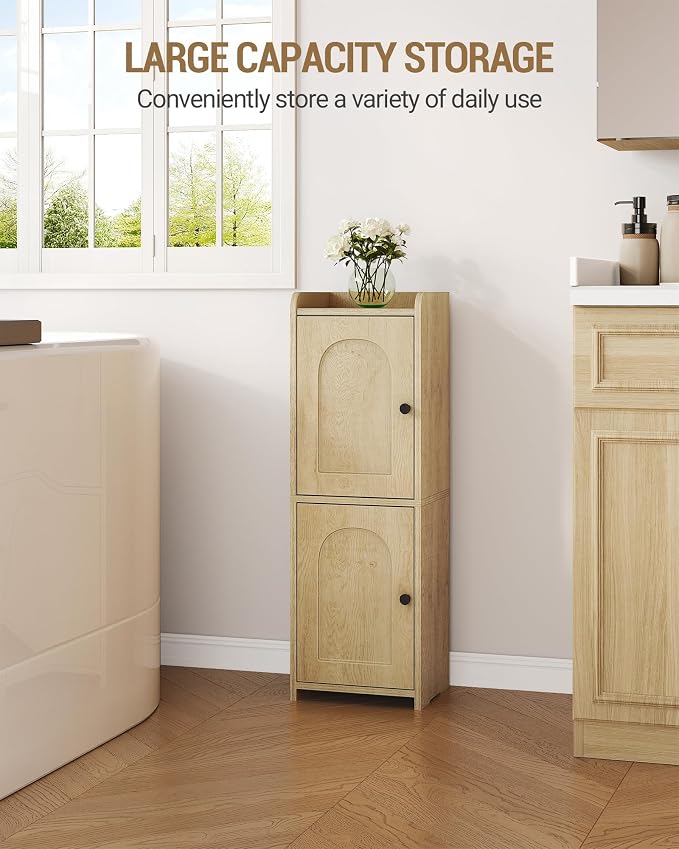 Hzuaneri Bathroom Storage Cabinet, Small Corner Floor Cabinet with 2 Doors and Adjustable Shelf, Narrow Toilet Paper Cabinets, Bathroom Organizer for Small Spaces, 7.9" D x 9.8" W x 29.5" H Yellow