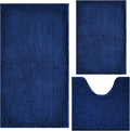Bathroom Rugs Chenille 3-Piece Extra Soft and Absorbent Shag Bathroom Rugs, Machine Wash Mat, Strong PVC Non-Slip Underside, Plush Carpet Mats (Navy Blue)