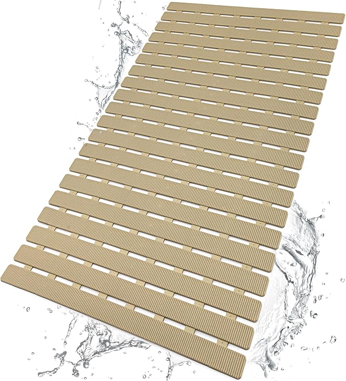 BEMISO Shower Mat Non Slip Bathtub Mat with Suction Cups and Drain Holes 27.5 x15.7 Inch Bath Mat for Tub & Shower.Easy Dry,Easy to Cut,Eco-Friendly