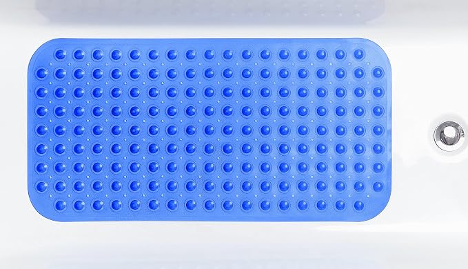Large Non-Slip Bathtub & Shower Mat 31”x16” (Smooth/Non-Textured Tubs Only) Safe, Clean, Machine-Washable, Superior Grip&Drainage, Vinyl, Transparent Blue