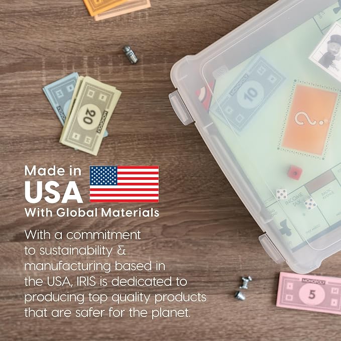 IRIS USA Board Game Storage Containers, 10-Pack |Made in USA| Organizers with Built-In Handle & Snap-Tight Lid for Puzzles, Scrapbook, and Fits 8.5" x 11" or A4 Papers, Slim - Clear