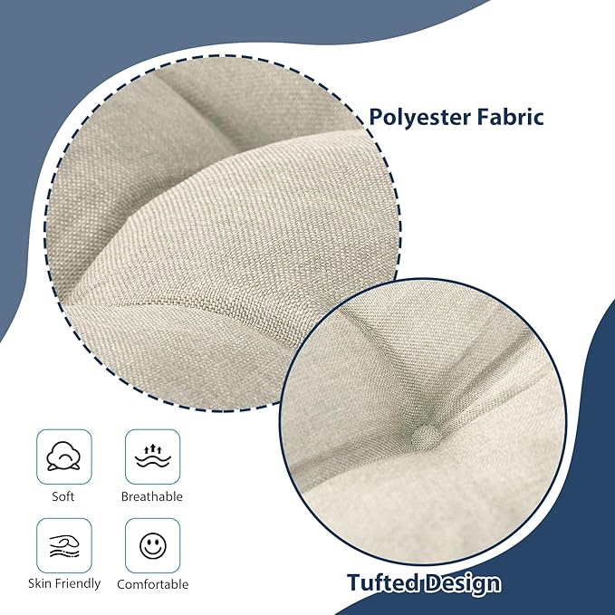 IASEAHK Chair Cushions for Dining Chairs, Seat Cushions for Kitchen Chairs, Indoor Seat Cushions with Ties, Tufted Foam Chair Pads, Non Slip Chair Cushions Set of 4, 15.5" x 15.5" x 4", Beige