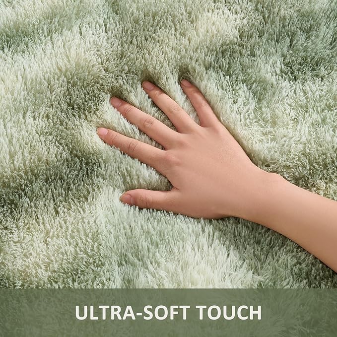 Ophanie 6x9 Green and White Area Rugs for Living Room, Large Sage Green Fluffy Shag Fuzzy Plush Soft Carpets, Floor Shaggy Rugs for Bedroom, Carpet for Kids Girls Dorm Nursery Home Decor Aesthetic