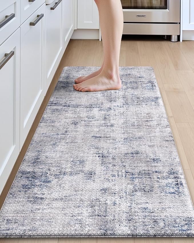 DEXI Kitchen Mats Cushioned Anti Fatigue, 23x59 Floor Padded Runner Rug Non Slip, Waterproof Standing Comfort Memory Foam for Front Sink Laundry, Blue