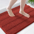 Grandaily Chenille Striped Bathroom Rugs 36x24, Extra Thick and Soft Absorbent Bath Mats, Rubber Backing, Plush Shaggy Shower Carpet, Machine Wash Dry, Bath Rug for Bathroom, Rustic Terracotta