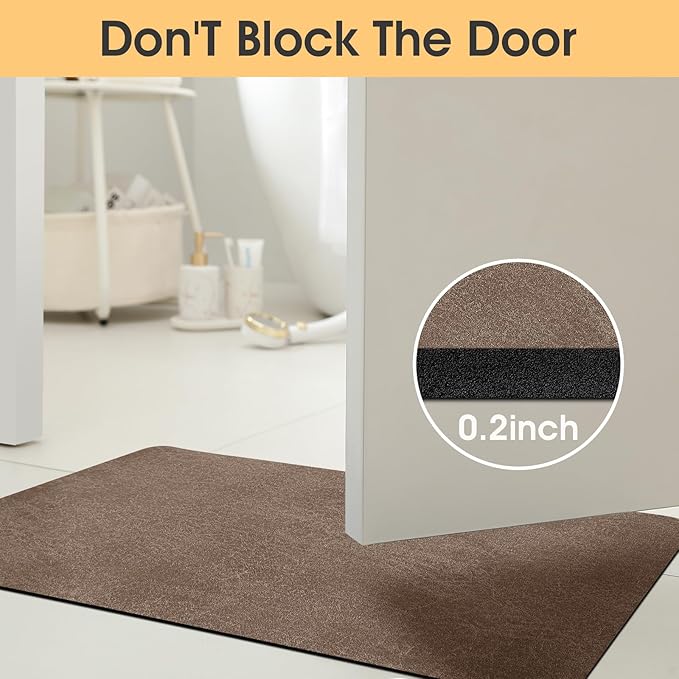 ACCUMTEK Non Slip Bath Mat, Thin Bathroom Rugs Fit Under Door, Quick Dry Bath Mats, Machine Washable Bath Rugs for Bathroom, Bathtub & Kitchen, Bathtub & Kitchen, Brown/Marble/32 x20