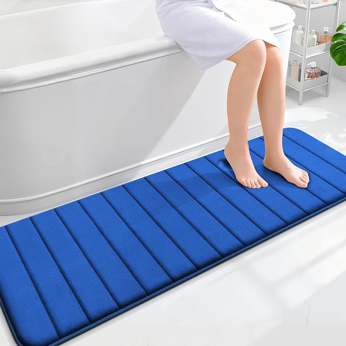 OLANLY Memory Foam Long Bathroom Rugs Runner 59x20, Super Soft Absorbent Bath Mat, Quick Dry, Machine Washable Shower Floor Rugs, Bathmat Carpet, Bathroom Home Decor Accessories, Royal Blue