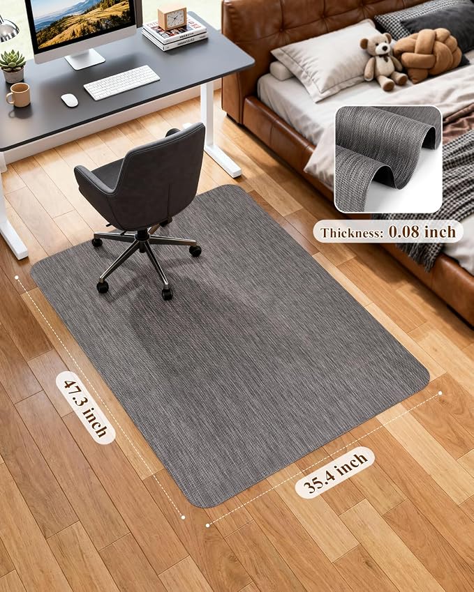 Soimeat Office Chair Mat for Hardwood Floor, 35.4" x 47.2" Non-Slip Desk Computer Chair Mat, PVC Floor Mat for Rolling Chair, Heavy Duty Wood/Tile Floor Protector Desk Rug for Home, Dark Grey