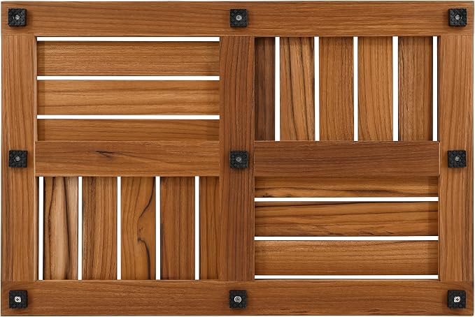 Utoplike Teak Wood Bath Mat, Wooden Shower Mat for Bathroom, 24 x 16 inch Non Slip Wood Floor Sturdy Mat for Inside Shower Luxury Spa Home or Outdoor