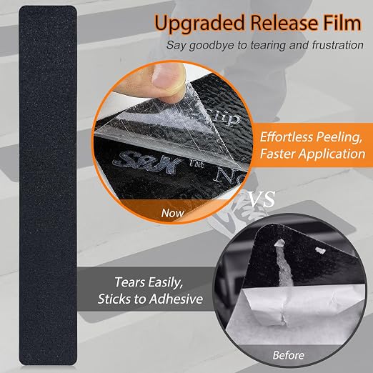 S&X Outdoor Stair Treads for Wooden Steps - 12-Pack, Black, 4” x 24” Pre-Cut Anti Slip Tape Non-Slip Strips for Stairs, Steps, Decks, and Boats - High Grip, Waterproof, Non-Skid Safety Guard