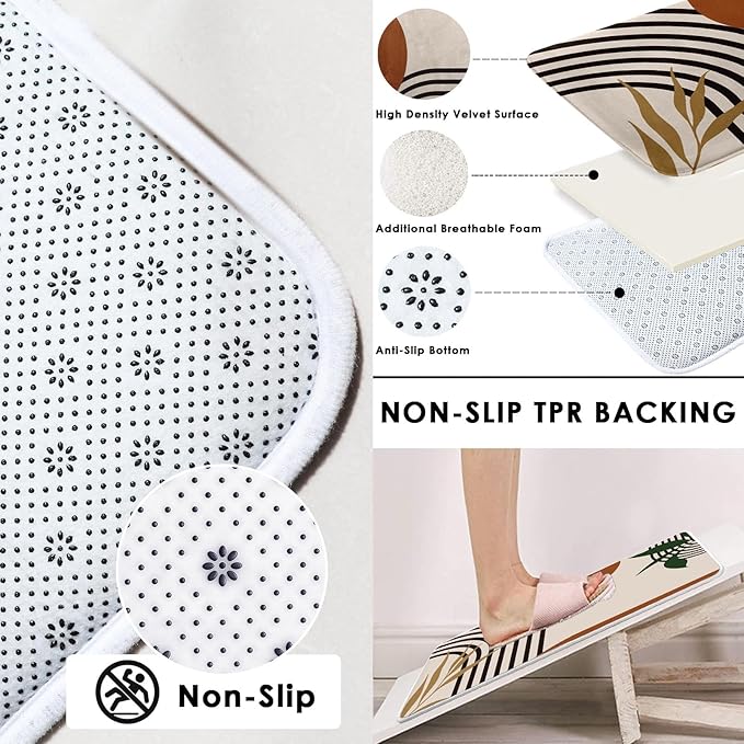 Boho Mid Century Shower Curtain Set with Toilet Lid Cover and Non-Slip Rugs, Abstract Geometric 4 Pcs Modern Minimalist Shower Curtain for Bathroom Set with 12 Hooks