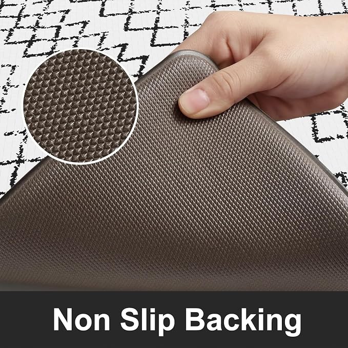 KIMODE Anti Fatigue Kitchen Mats for Floor,17.3" x 29" Black and White Cushioned Kitchen Rugs,Non-Slip Waterproof Wipe Clean Kitchen Sink Standing Mat for Corner Sink,Kitchen Floor