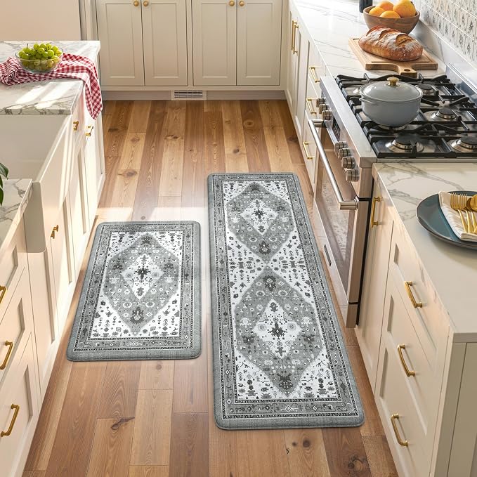 Collive Boho Anti Fatigue Kitchen Mats Sets 2 Piece Non Skid Kitchen Mats for Floor Cushioned Kitchen Rugs and Mats Waterproof Ergonomic Comfort Standing Mat Runner for Kitchen,Home,Office,Laundry