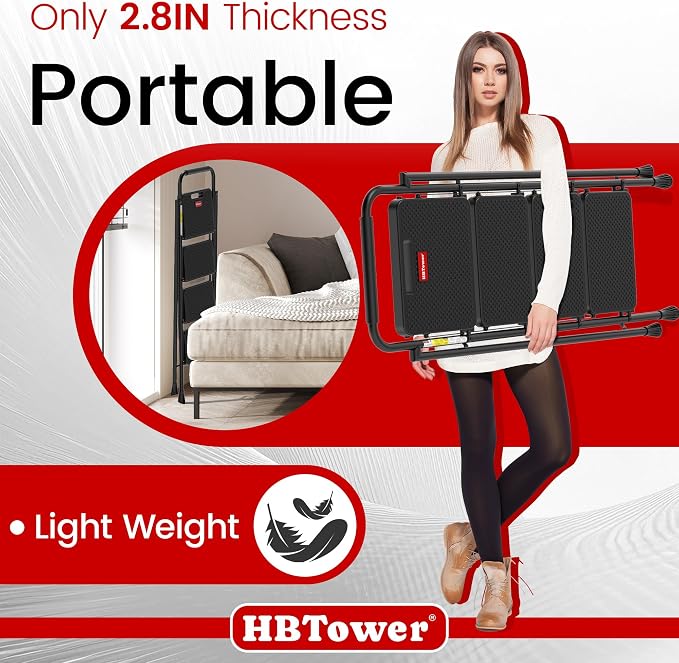 HBTower Step Ladder, 4 Step Ladder Folding Step Stool with Wide Anti-Slip Pedal, Lightweight Ladders for Home, Black