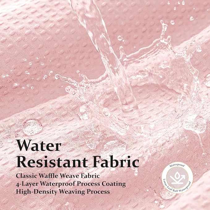 Dynamene Pink Fabric Shower Curtain - Waffle Weave Textured Heavy Duty Cloth Shower Curtains for Bathroom, 256GSM Hotel Luxury Weighted Bath Curtain Set with 12 Hooks,72x72, Pink