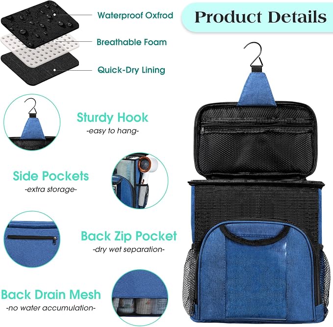 Attmu Mesh Shower Caddy Portable Dorm Tote Bag, Quick Dry Hanging Toiletry Bag, Large Capacity Shower Bag for College Dorm Room Essentials for Boys and Girls for Bath Camping (Blue)