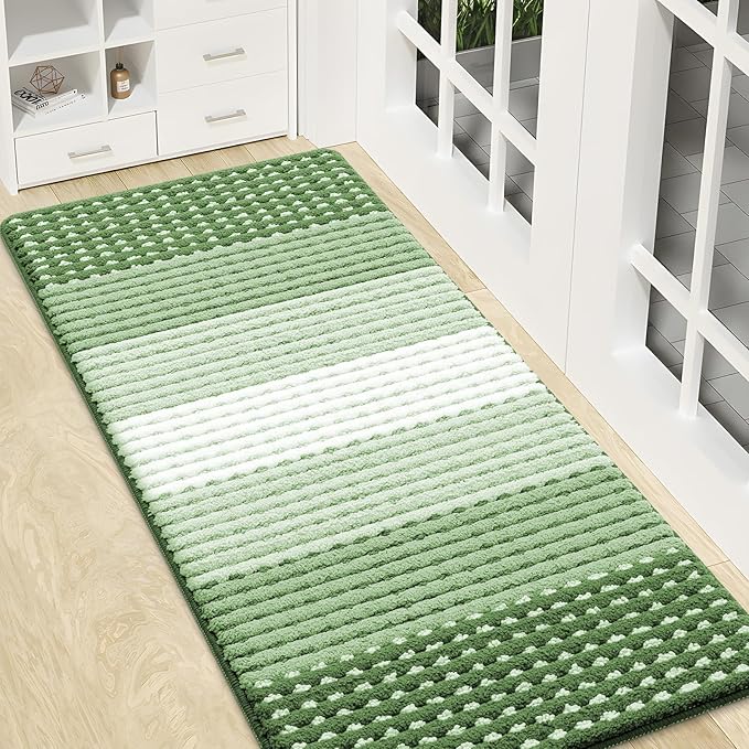 Kitinjoy Indoor Outdoor Door Mat, 47x20 Non-Slip Absorbent Dirt Trapper, Low-Profile Washable Inside Entrance Front Floor Mat, Sturdy Soft Entry Dotted Ombre Doormats for Entryway, Sage Green