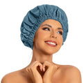 Reusable Shower Cap for Women, Large Waterproof Shower Bonnet with Elastic Band, Washable Bath Hair Cap for Long, Curly Hair, Braids, Daily Shower, Home Spa, Travel(Haze Blue)