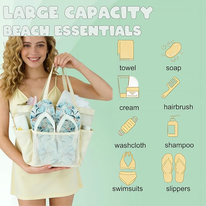 Attmu Mesh Shower Caddy Portable, Quick Dry Hanging Shower Tote Bag for College Dorm Room Essentials, Large Capacity Caddy Dorm for Bathroom Gym Swimming