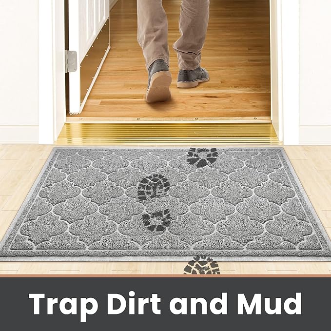 LuxStep Door Mat Large 24x36 Inch Indoor Outdoor Doormat, Non-Slip Low-Profile Design Floor Mat,Front Door Welcome Mat for Entryway,Patio,Garage, Light Grey