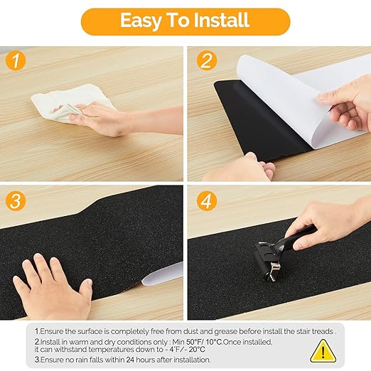 Outdoor Stair Treads for Wooden Steps Non Slip,KOOTETA 12 Pack 8" x 30"Anti Slip Tape for Stairs,Waterproof Weather Resistant Grip Tape,80-Grit High Traction Adhesive Non Slip Stair Treads,Black