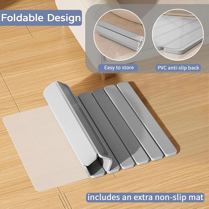 Foldable Stone Bath Mat, Quick Dry Stone Drying Mats for Bathroom, Super Absorbent Rollable Bath Mat, Non Slip, Large Diatomaceous Earth Dish Drying Mats for Kitchen Counter, 23.5 x 15.4in