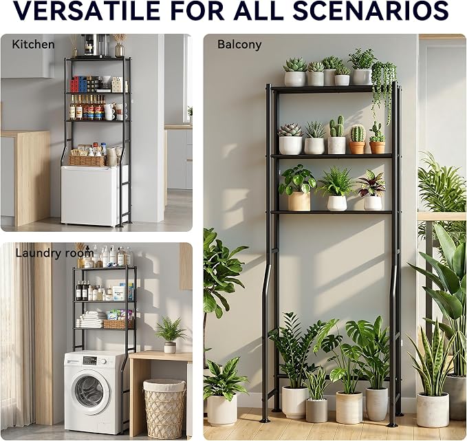 3-Tier Over The Toilet Storage, Freestanding Metal Bathroom Shelves, Space Saver Above The Over Toilet Storage Shelf for Bathroom (Black)