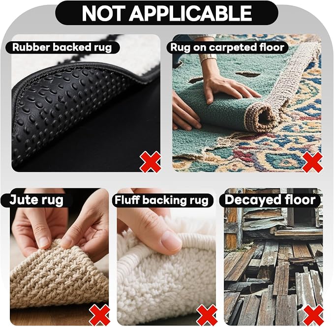 YINTTIAN Rug Non Slip Grippers, 2 x 5 Inch Reusable Carpet Grippers Rug Tape Pads for Hardwood Floors and Tiles, Removable and No Residue on Floor (4)