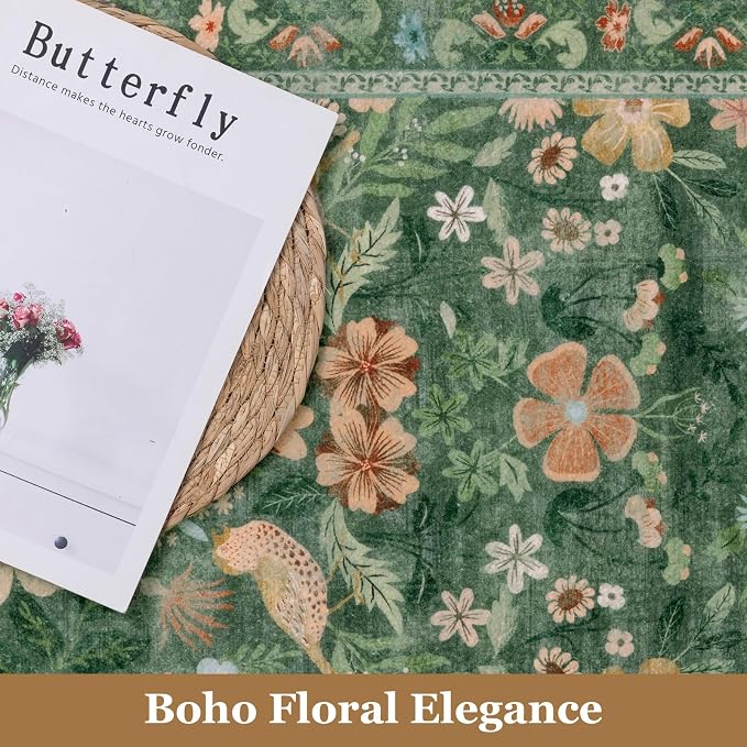 HEBE Boho Kitchen Rugs Sets of 3, Non Slip Washable Kitchen Mats for Floor, Farmhouse Kitchen Carpet Runner Rug Set for Sink, Stove, Laundry Room & Hallway