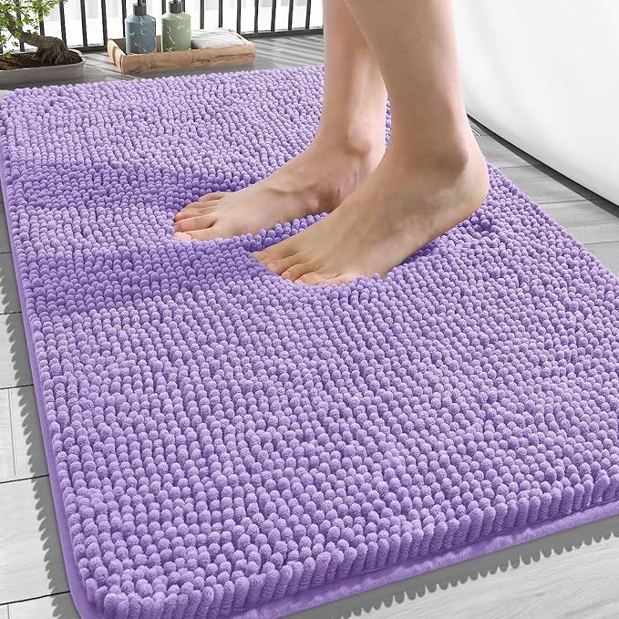 OLANLY Bathroom Rugs 34x21, Extra Soft Absorbent Chenille Bath Rugs, Rubber Backing Quick Dry, Machine Washable Bath Mats for Bathroom Floor, Tub and Shower, Home Decor Accessories, Lavender