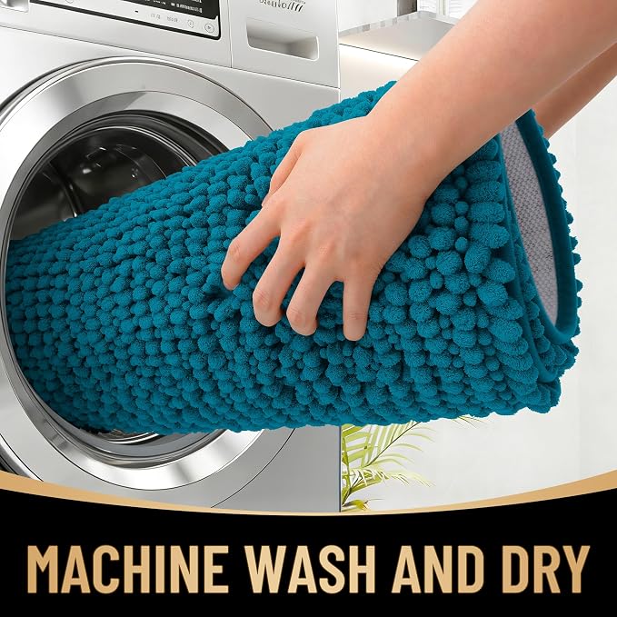 OLANLY Thick Large Bathroom Rugs 44x32, Extra Soft Absorbent Chenille Bath Rugs, Rubber Backing, Machine Wash Dry, Bath Mats for Bathroom Floor, Tub and Shower, Home Decor Accessories, Peacock Blue