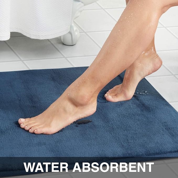 Memory Foam Bath Mat Non Slip Absorbent Super Cozy Velvet Bathroom Rug Carpet (20 inches X 32 inches, Navy)