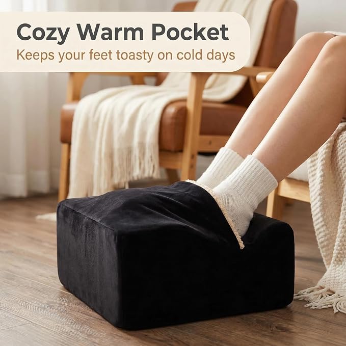 Foot Rest for Under Desk at Work, Office Footrest with Warm Feet Pocket,Ergonomic Under Desk Footrest with Washable Cover, Stool for Office Chair & Back &Pain Relief (Black+)