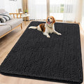 Smiry Dog Door Mat for Muddy Paws 71x46, Absorbent Dirt Trapper, Non-Slip Washable Chenille Entryway Rug for Inside Floor, Black, Classic Solid