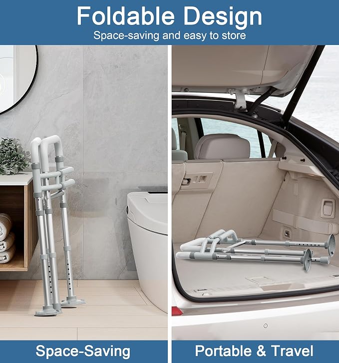 Toilet Safety Rails for Seniors (350 LBS), Adjustable Toilet Safety Frame for Elderly and Disabled, Foldable Handicap Toilet Assistance Rail Fits Most Toilets, White