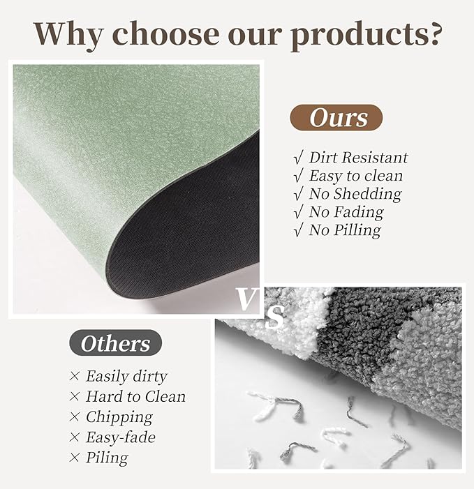 Bath Mat Rugs 24x17 - Diatomaceous Earth Bath Mat Quick Dry Absorbing Bathroom Rugs Rubber Non Slip Thin Bathroom Mat Fit Under Door, Bath Mats for Bathroom Floor, Tub and Shower, Sink, Sage Green