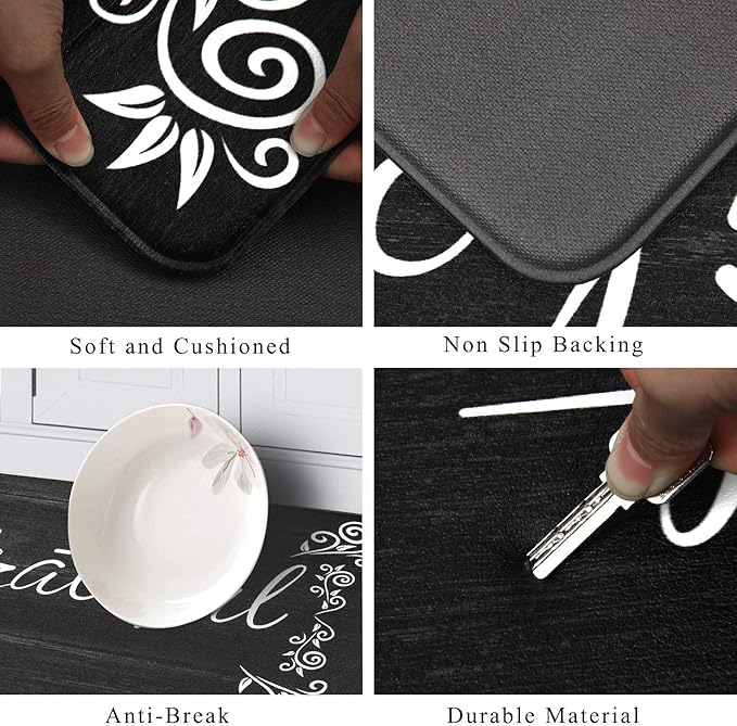 HEBE Anti Fatigue Kitchen Mat Set of 2 Non Slip Cushioned Kitchen Mats for Floor Waterproof Farmhouse Kitchen Rugs and Mats Set Comfort Standing Desk Mat Carpet for Sink,Office,Laundry