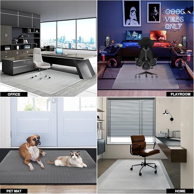 Office Chair Mat for Carpet Floors, 47" x 59" Clear Desk Chair Mats for Low Pile Carpeted Protector, Sturdy PVC Computer Chair Mats Anti-Slip and Easy to Clean for Home & Office